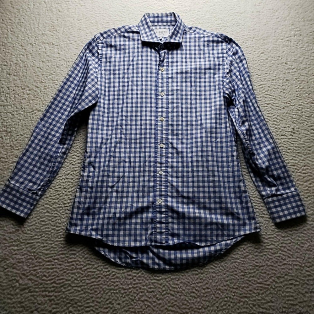 Ledbury Dress Shirt Mens XL Blue Gingham Check Classic Fit Button Front LS